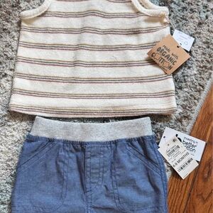 Organic Cotton Kids Matching Set - Cream and Blue